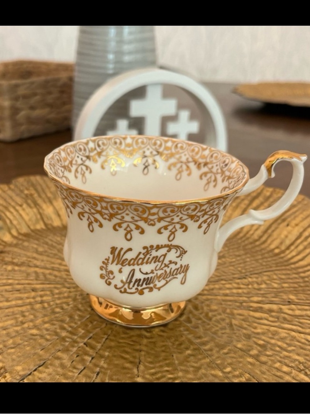 Royal Albert home White and Gold 'Wedding Anniversary' Porcelain Teacup